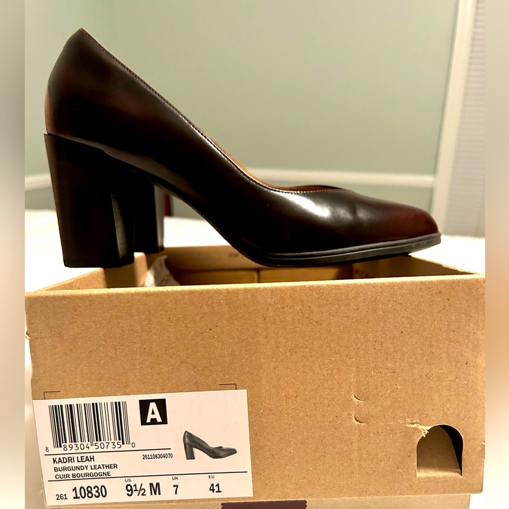 Super comfy Clarks heels in a burgandy leather.  3 inch heel. Size 9.5